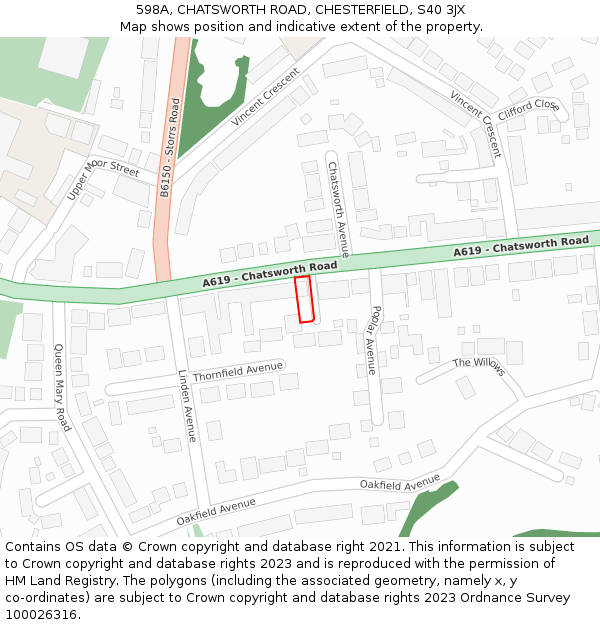598A, CHATSWORTH ROAD, CHESTERFIELD, S40 3JX: Location map and indicative extent of plot