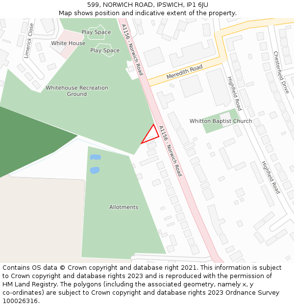 599, NORWICH ROAD, IPSWICH, IP1 6JU: Location map and indicative extent of plot