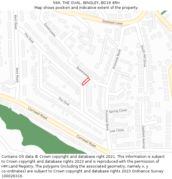 59A, THE OVAL, BINGLEY, BD16 4RH: Location map and indicative extent of plot