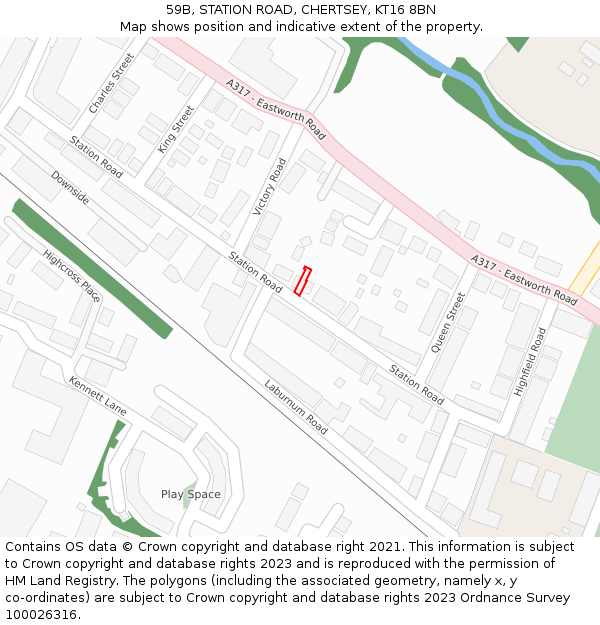 59B, STATION ROAD, CHERTSEY, KT16 8BN: Location map and indicative extent of plot