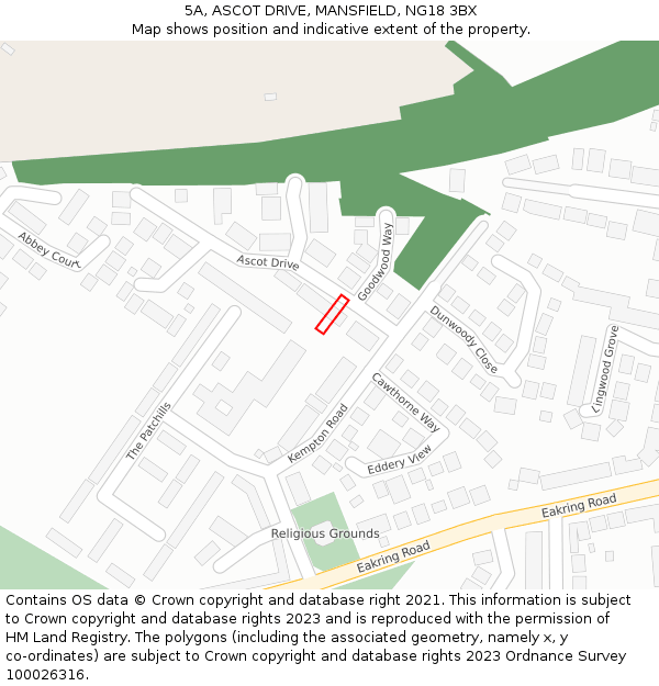 5A, ASCOT DRIVE, MANSFIELD, NG18 3BX: Location map and indicative extent of plot