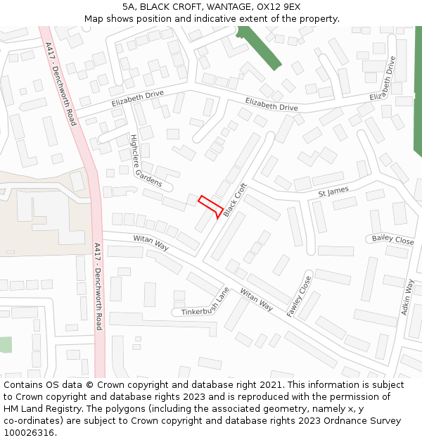 5A, BLACK CROFT, WANTAGE, OX12 9EX: Location map and indicative extent of plot