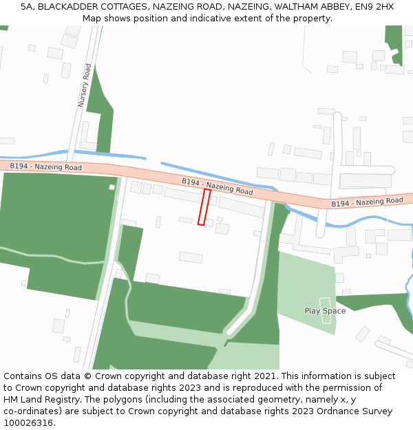 5A, BLACKADDER COTTAGES, NAZEING ROAD, NAZEING, WALTHAM ABBEY, EN9 2HX: Location map and indicative extent of plot