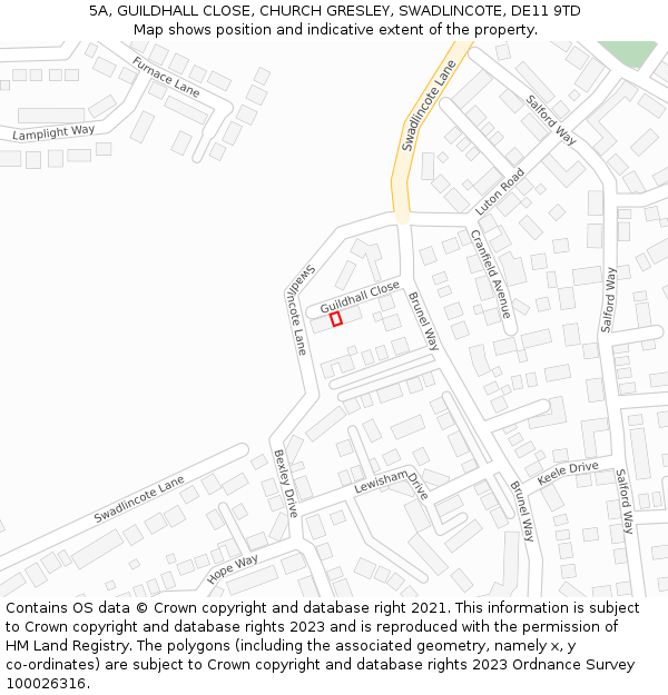 5A, GUILDHALL CLOSE, CHURCH GRESLEY, SWADLINCOTE, DE11 9TD: Location map and indicative extent of plot