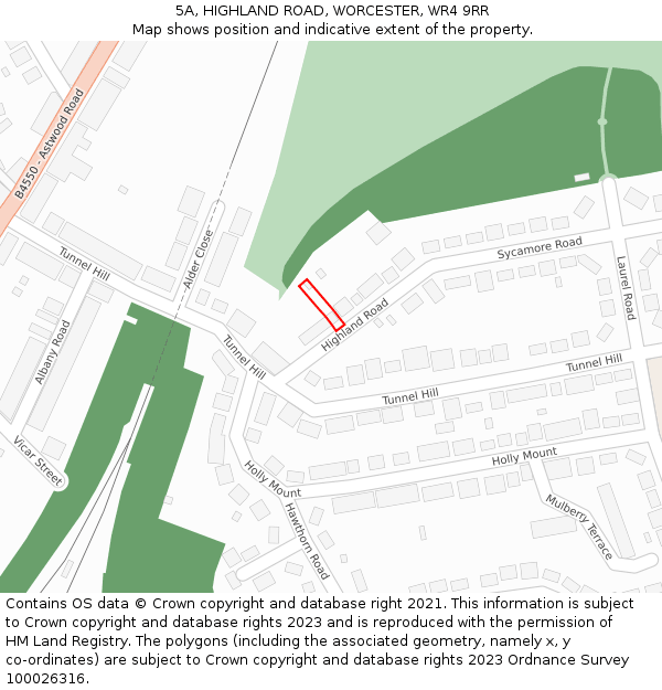 5A, HIGHLAND ROAD, WORCESTER, WR4 9RR: Location map and indicative extent of plot