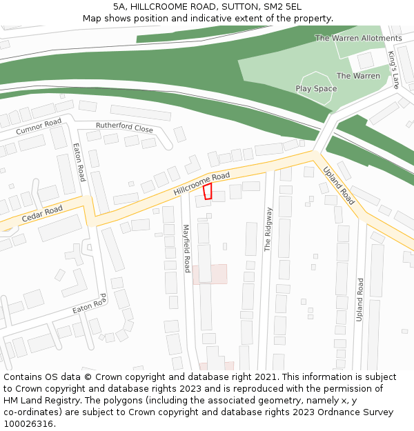 5A, HILLCROOME ROAD, SUTTON, SM2 5EL: Location map and indicative extent of plot