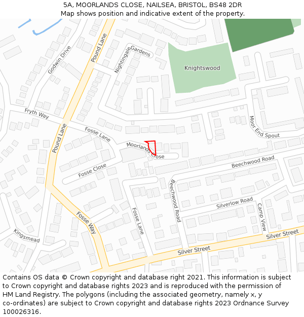 5A, MOORLANDS CLOSE, NAILSEA, BRISTOL, BS48 2DR: Location map and indicative extent of plot