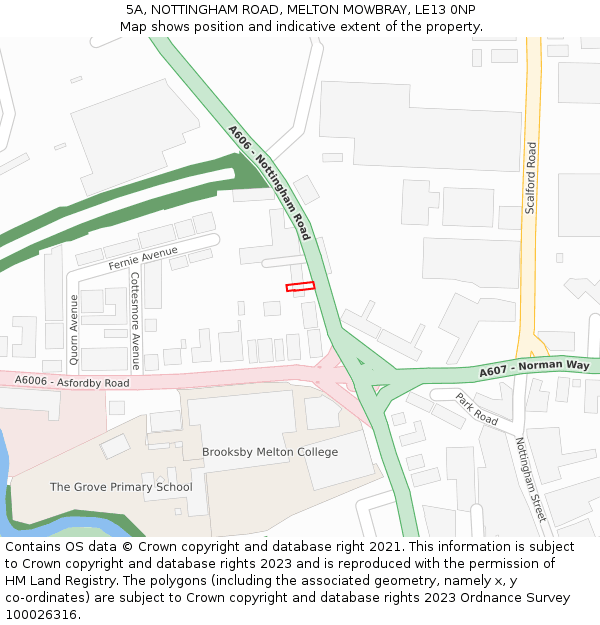 5A, NOTTINGHAM ROAD, MELTON MOWBRAY, LE13 0NP: Location map and indicative extent of plot