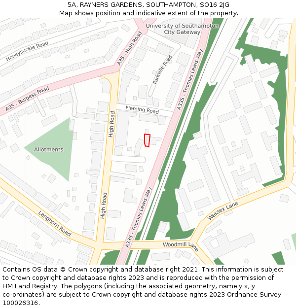 5A, RAYNERS GARDENS, SOUTHAMPTON, SO16 2JG: Location map and indicative extent of plot