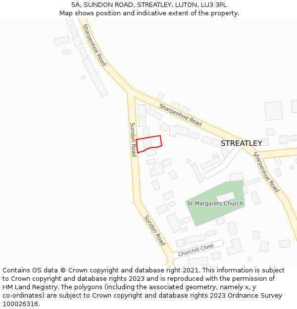 5A, SUNDON ROAD, STREATLEY, LUTON, LU3 3PL: Location map and indicative extent of plot