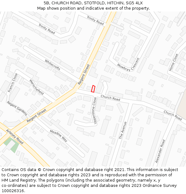 5B, CHURCH ROAD, STOTFOLD, HITCHIN, SG5 4LX: Location map and indicative extent of plot