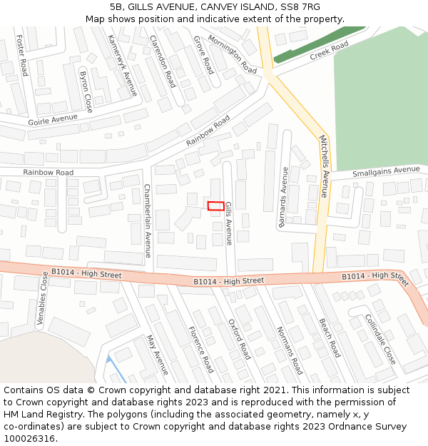5B, GILLS AVENUE, CANVEY ISLAND, SS8 7RG: Location map and indicative extent of plot