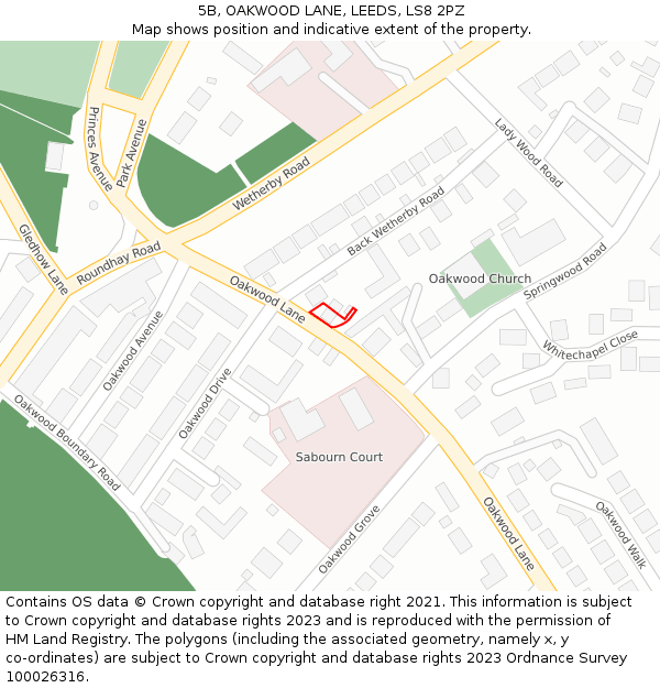 5B, OAKWOOD LANE, LEEDS, LS8 2PZ: Location map and indicative extent of plot