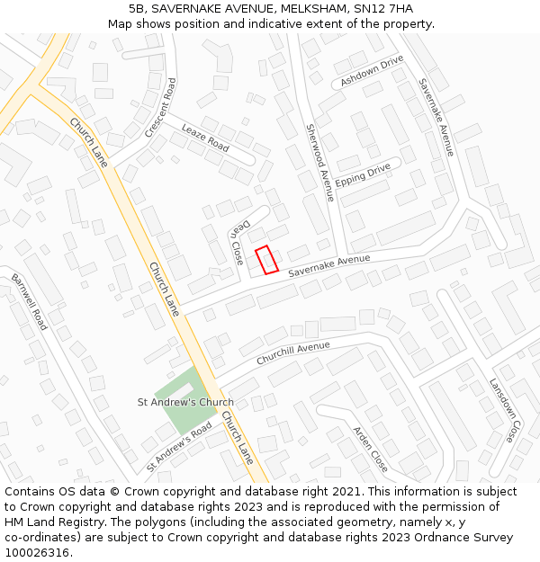 5B, SAVERNAKE AVENUE, MELKSHAM, SN12 7HA: Location map and indicative extent of plot