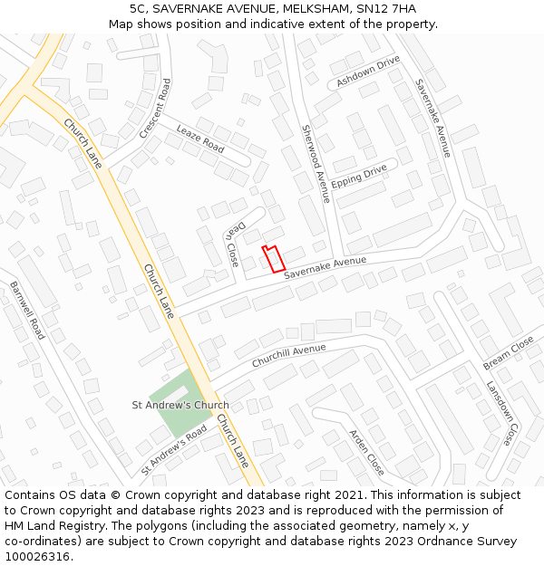 5C, SAVERNAKE AVENUE, MELKSHAM, SN12 7HA: Location map and indicative extent of plot