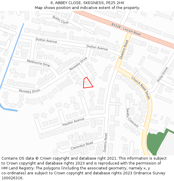 6, ABBEY CLOSE, SKEGNESS, PE25 2HX: Location map and indicative extent of plot