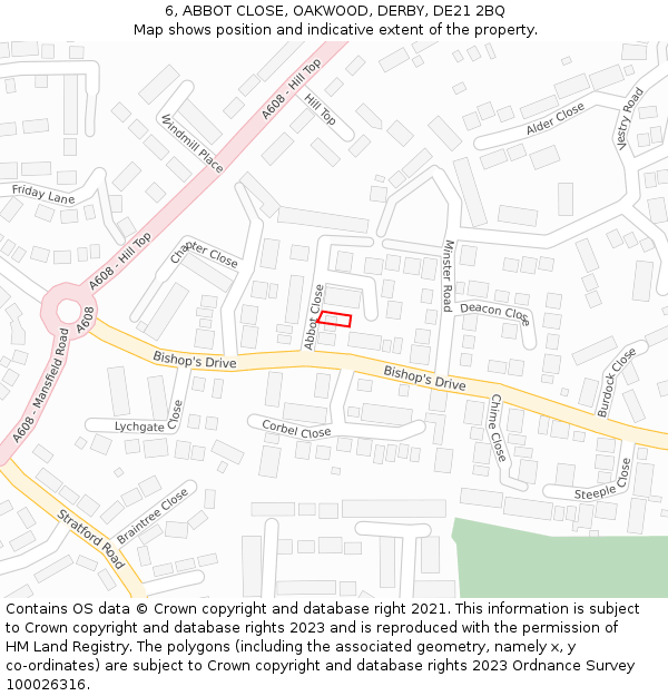 6, ABBOT CLOSE, OAKWOOD, DERBY, DE21 2BQ: Location map and indicative extent of plot