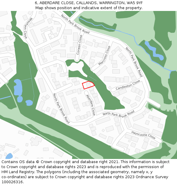 6, ABERDARE CLOSE, CALLANDS, WARRINGTON, WA5 9YF: Location map and indicative extent of plot