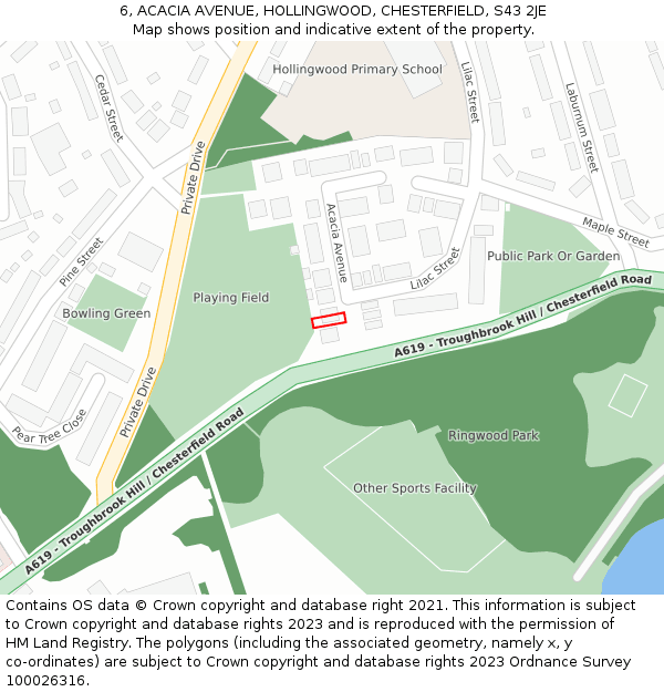 6, ACACIA AVENUE, HOLLINGWOOD, CHESTERFIELD, S43 2JE: Location map and indicative extent of plot