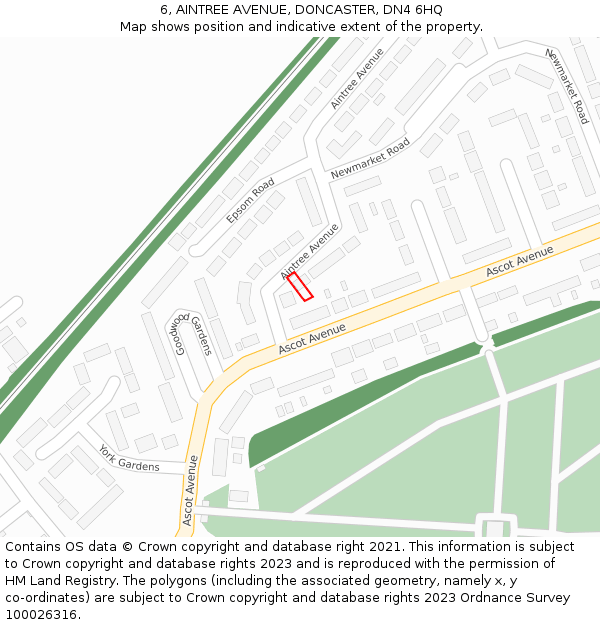 6, AINTREE AVENUE, DONCASTER, DN4 6HQ: Location map and indicative extent of plot