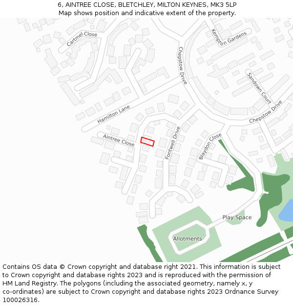 6, AINTREE CLOSE, BLETCHLEY, MILTON KEYNES, MK3 5LP: Location map and indicative extent of plot