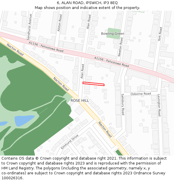 6, ALAN ROAD, IPSWICH, IP3 8EQ: Location map and indicative extent of plot