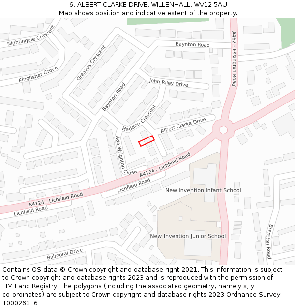 6, ALBERT CLARKE DRIVE, WILLENHALL, WV12 5AU: Location map and indicative extent of plot