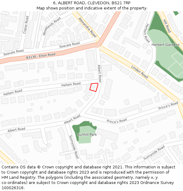 6, ALBERT ROAD, CLEVEDON, BS21 7RP: Location map and indicative extent of plot