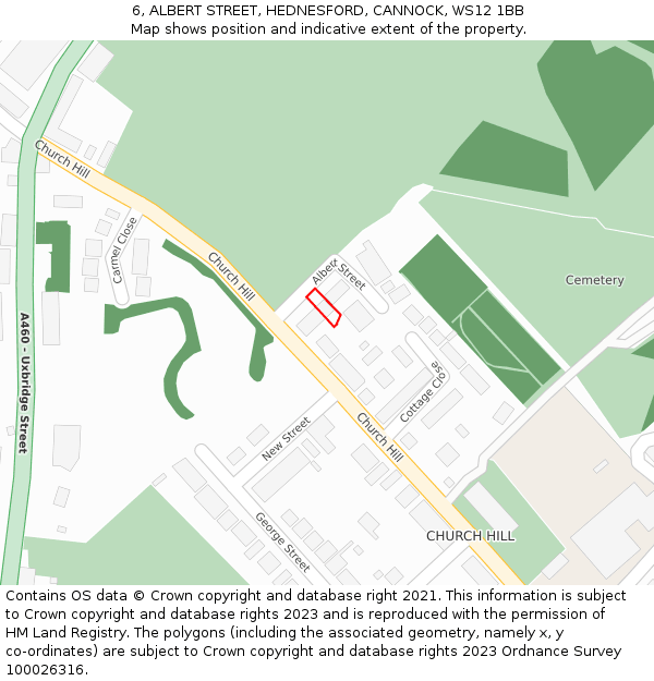 6, ALBERT STREET, HEDNESFORD, CANNOCK, WS12 1BB: Location map and indicative extent of plot