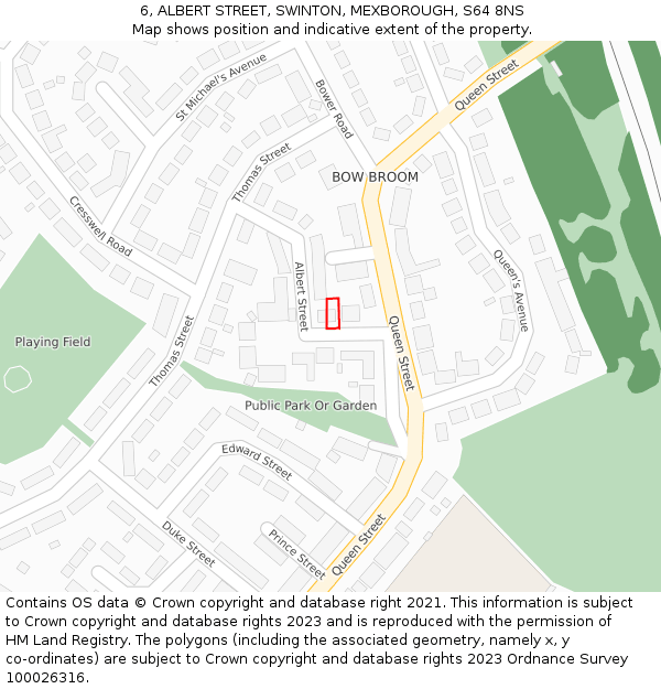 6, ALBERT STREET, SWINTON, MEXBOROUGH, S64 8NS: Location map and indicative extent of plot