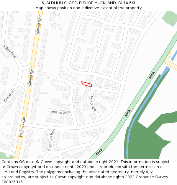 6, ALDHUN CLOSE, BISHOP AUCKLAND, DL14 6XL: Location map and indicative extent of plot