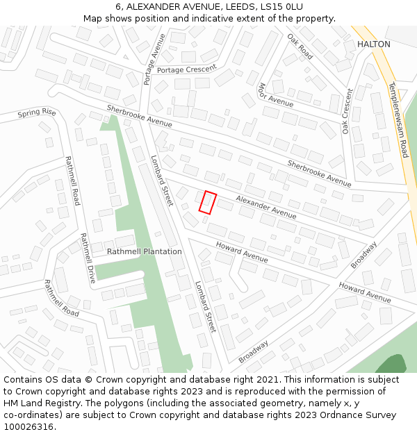 6, ALEXANDER AVENUE, LEEDS, LS15 0LU: Location map and indicative extent of plot