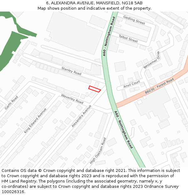 6, ALEXANDRA AVENUE, MANSFIELD, NG18 5AB: Location map and indicative extent of plot