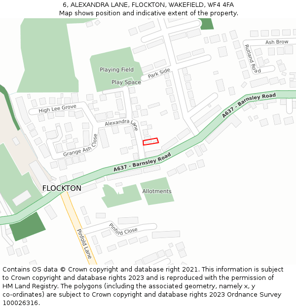 6, ALEXANDRA LANE, FLOCKTON, WAKEFIELD, WF4 4FA: Location map and indicative extent of plot