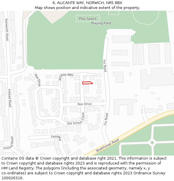 6, ALICANTE WAY, NORWICH, NR5 8BX: Location map and indicative extent of plot