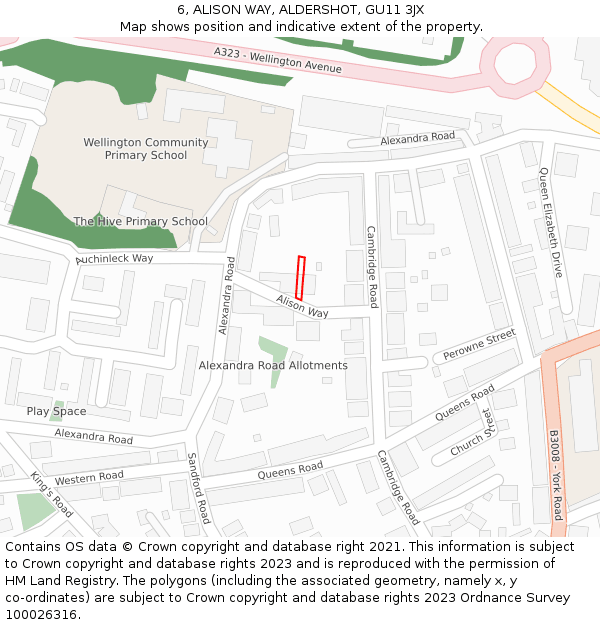 6, ALISON WAY, ALDERSHOT, GU11 3JX: Location map and indicative extent of plot