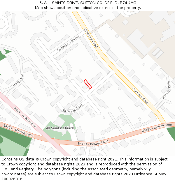 6, ALL SAINTS DRIVE, SUTTON COLDFIELD, B74 4AG: Location map and indicative extent of plot