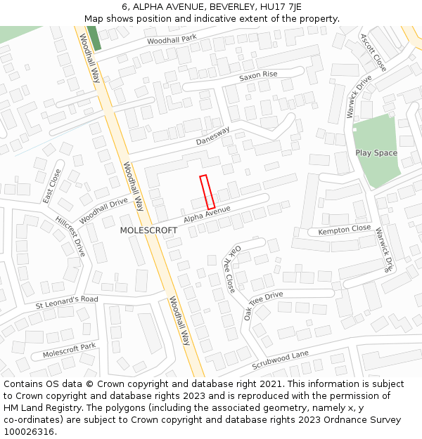 6, ALPHA AVENUE, BEVERLEY, HU17 7JE: Location map and indicative extent of plot