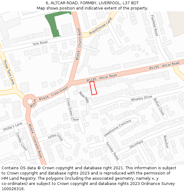 6, ALTCAR ROAD, FORMBY, LIVERPOOL, L37 8DT: Location map and indicative extent of plot