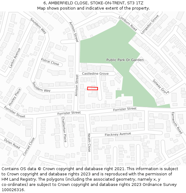 6, AMBERFIELD CLOSE, STOKE-ON-TRENT, ST3 1TZ: Location map and indicative extent of plot