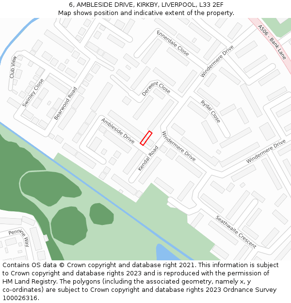 6, AMBLESIDE DRIVE, KIRKBY, LIVERPOOL, L33 2EF: Location map and indicative extent of plot