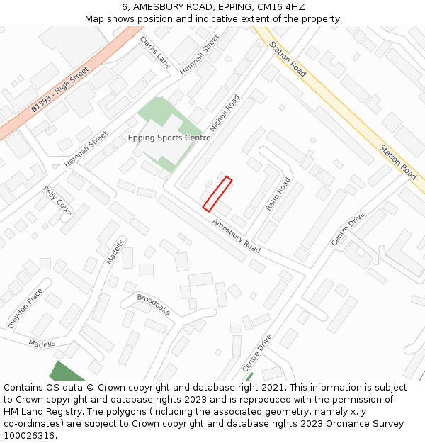 6, AMESBURY ROAD, EPPING, CM16 4HZ: Location map and indicative extent of plot