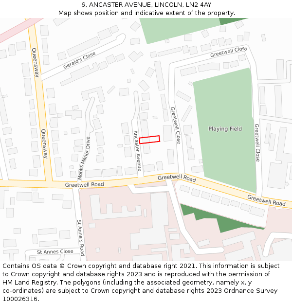 6, ANCASTER AVENUE, LINCOLN, LN2 4AY: Location map and indicative extent of plot