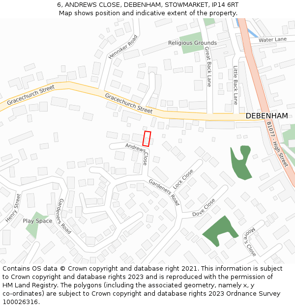 6, ANDREWS CLOSE, DEBENHAM, STOWMARKET, IP14 6RT: Location map and indicative extent of plot