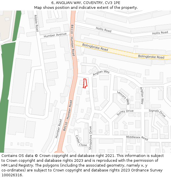 6, ANGLIAN WAY, COVENTRY, CV3 1PE: Location map and indicative extent of plot