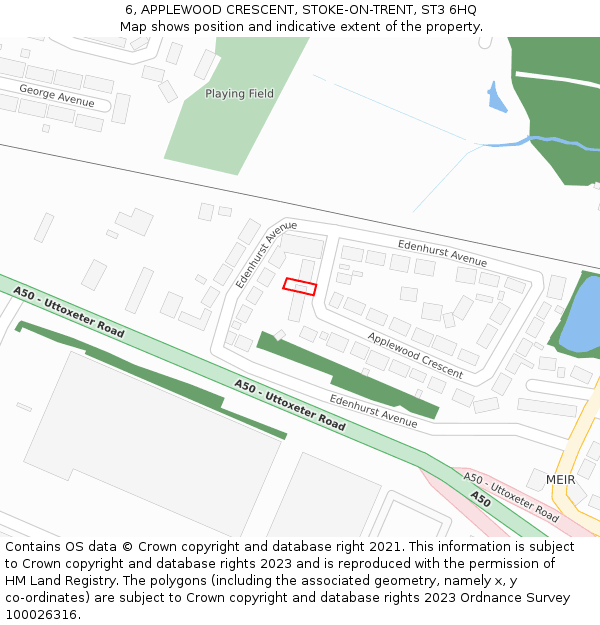 6, APPLEWOOD CRESCENT, STOKE-ON-TRENT, ST3 6HQ: Location map and indicative extent of plot