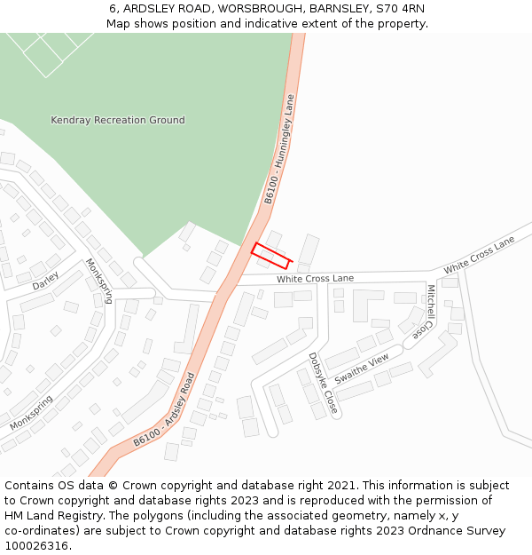 6, ARDSLEY ROAD, WORSBROUGH, BARNSLEY, S70 4RN: Location map and indicative extent of plot