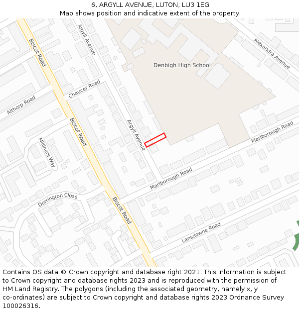 6, ARGYLL AVENUE, LUTON, LU3 1EG: Location map and indicative extent of plot