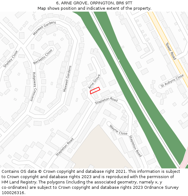 6, ARNE GROVE, ORPINGTON, BR6 9TT: Location map and indicative extent of plot