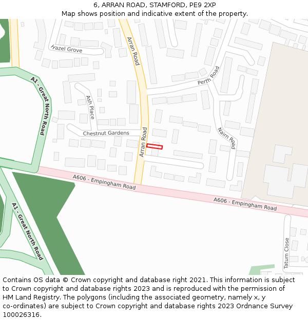6, ARRAN ROAD, STAMFORD, PE9 2XP: Location map and indicative extent of plot